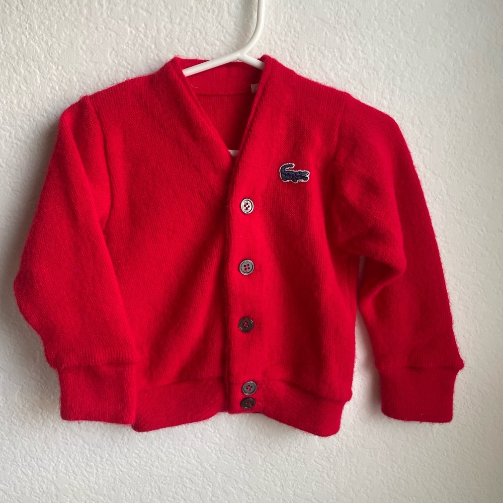 Izod lacoste toddler 2T red button up wool cardigan. Retro Lacoste